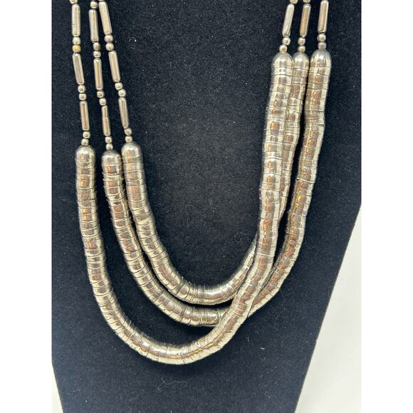 American Vintage Necklace Costume Jewelry Silver Tone Multi Strand Futuristic - Picture 2 of 6